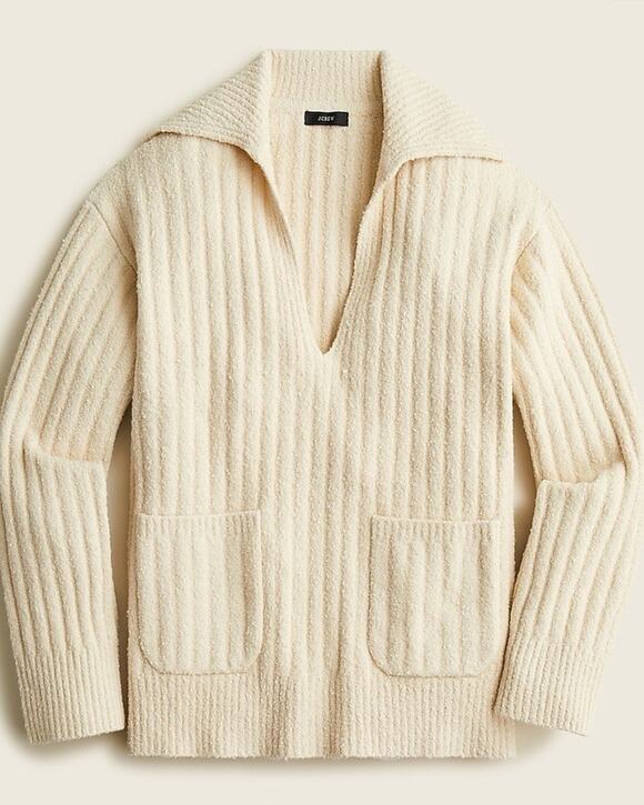 J. Crew Sweaters - J.Crew Boucle Beach Sweater Womens S Cream Ribbed V Neck Coastal Preppy